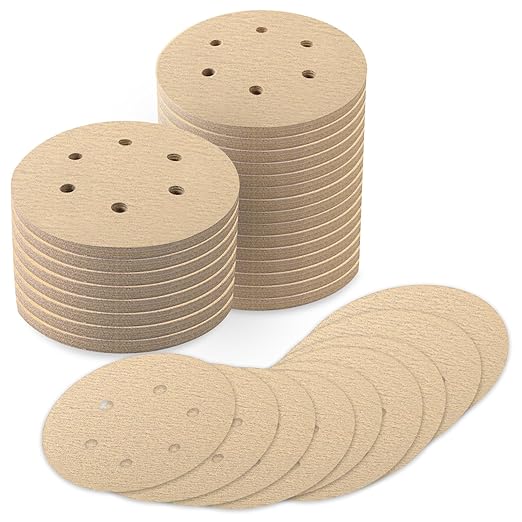 100 PCS 6 Inch Sanding Discs 150 Grit, 6 Hole Hook and Loop Round Sandpaper for Random Orbital Sander