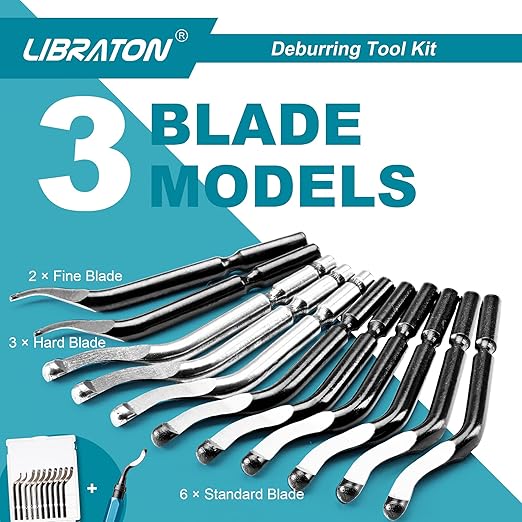 Libraton Deburring Tool with 11 High Speed Steel Blades, 360 Degree Rotary Head Deburring Tool for Metal, Resin, Aluminum, Copper, Plastic, 3D Printing, Wood
