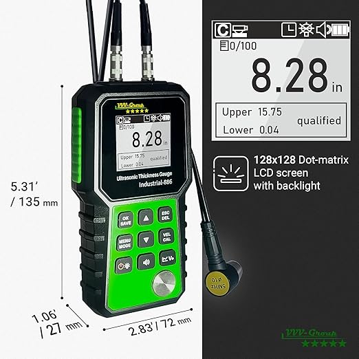 Ultrasonic Thickness Tester Industrial-886 / Digital Metals Thickness Gauge with Range 0.04-15.75in(1-400mm) / Industrial Measuring Instrument
