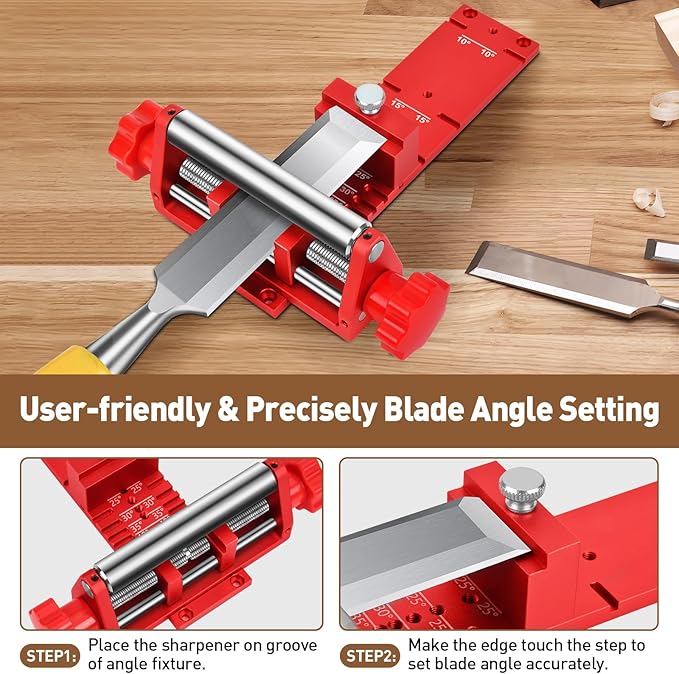 Chisel Sharpening Jig with Diamond Sharpening Stone 400# 1000# Grit, Wood Honing Guide for Chisels and Planes Width 0.1" to 2.8" with Sharpening Angle Fixture, Angle Gauge from 10° to 45°