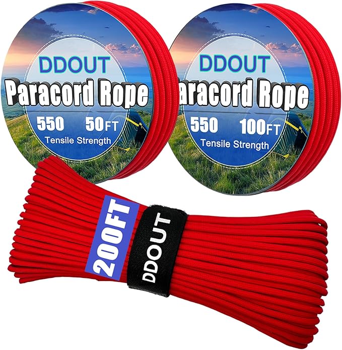 Paracord Nylon Rope Red 100ft with 7-Strand Core, 10 Colors and 50/100/200 ft, Type III Parachute Cord 4mm for Camping, Survival, Hiking, DIY, Crafting, Outdoor Utility Rope Black 50ft