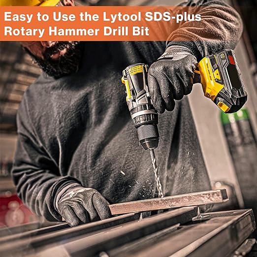 Lytool SDS Plus Drill Bits Set – 10Pcs Carbide Tip Masonry Drill Bits for Concrete, Brick, Tile, Block, Stone, and Marble – Compatible with Rotary Hammer Drills (3/16",1/4",5/16", 3/8", 1/2")