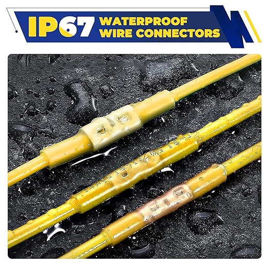FORCA 740PCS Yellow Heat Shrink Wire Connectors Kit, AWG 12-10 Marine Grade Waterproof Crimp, Solder Seal Wire, Ring Fork Spade Bullet Solder Butt (13 Types)