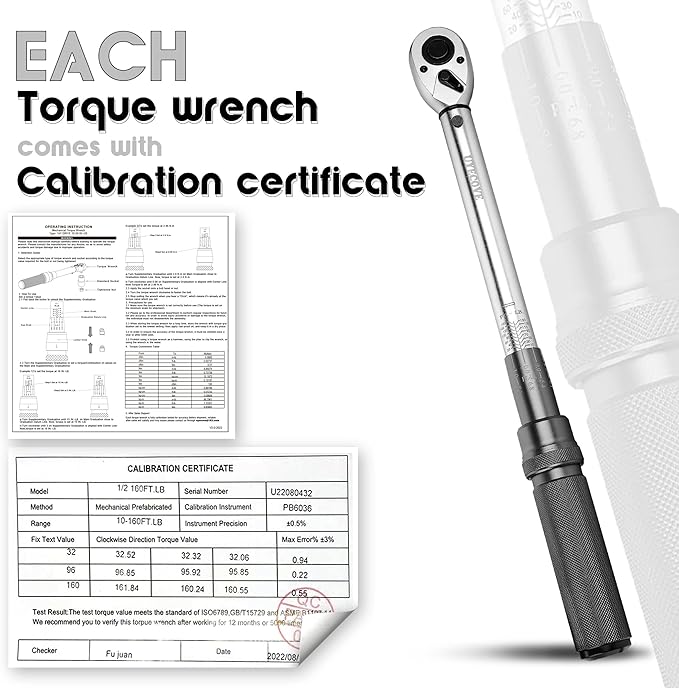 1/2-Inch Drive Click Torque Wrench, Torque Wrench 1/2 Drive 10-160FT.LB/13.6-217N.M with a XIPE Storage Tray, Grey