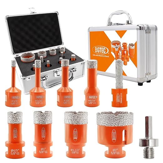 BGTEC Diamond Core Drill Bits Set - 10pcs Tile Hole Saw Kit 6/8/10/14/20/25/32/50mm with 10mm Diamond Finger Bits for Porcelain Ceramic Tile Granite Marble，Hex Adapter