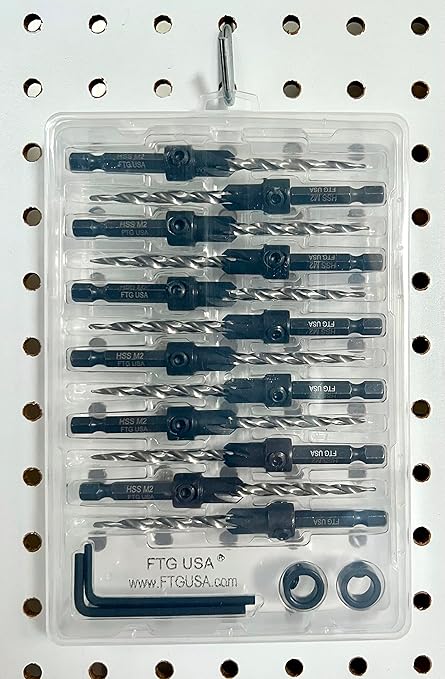 FTG USA 12 Pc #10 (3/16") Countersink Drill Bit Set for Wood with Tapered Drill Bit