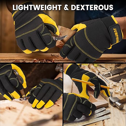 JUMPHIGH Safety Work Gloves, Men's Utility Mechanic Working Gloves for All Purpose, Touchscreen Compatible, Flexible Breathable Fit, Knuckles & Palm
