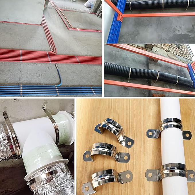 20Pcs Reinforced Rigid Pipe Strap 2 Inch Two Hole Strap U Bracket Pipe Clamps, 304 Stainless Steel Conduit Clamps Tension Tube Clip for Pipes Fixing M50