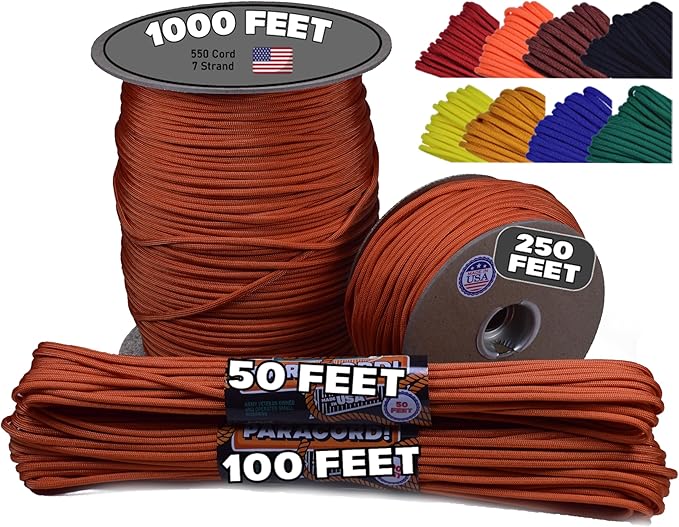 BORED? PARACORD! 550 lb Paracord - Ideal for Crafting, Camping, DIY Projects, Active & Military Outdoors - Strong Survival Rope - Tactical Parachute Cord Type III - International Orange 1000 Feet
