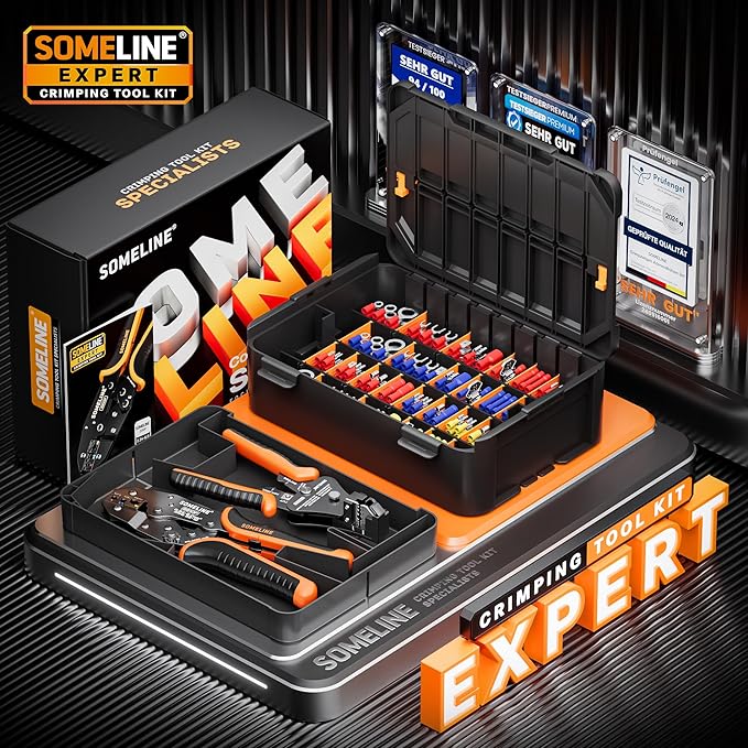 SOMELINE Crimping Tool for Insulated Electrical Wire Connectors Kit, with 51 Sizes Wire Terminals and 22-10 AWG Ratchet Crimping Pliers and Stripping Pliers – for Automotive & Electrical Repairs