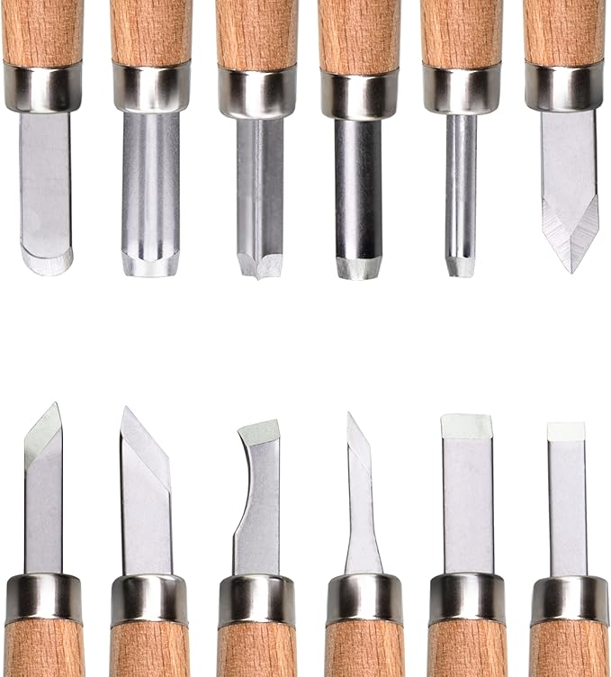 12 PCS Wood Carving Tools Set Plastic Storage Case Easy to Use Mini Wood Chisel Beginner Wood Carving Kit for Adults and Kids Carving Kit Gift