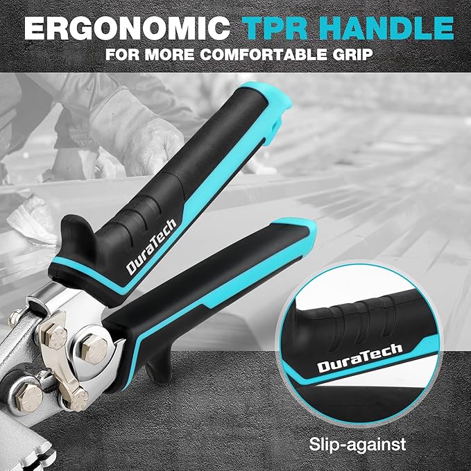 DURATECH 3 Inch Sheet Metal Bender, Hand Seamers Sheet Metal Tools with Ergonomic TPR Handle, Straight Jaw Metal Bending Pliers for Bending, Seaming and Flattening Metal