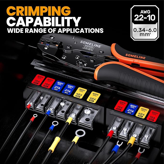 SOMELINE Crimping Tool for Insulated Electrical Wire Connectors Kit, with 21 Sizes PVC Insulated Wire Terminals and 22-10 AWG Ratchet Crimping Pliers – for Automotive & Electrical Repairs