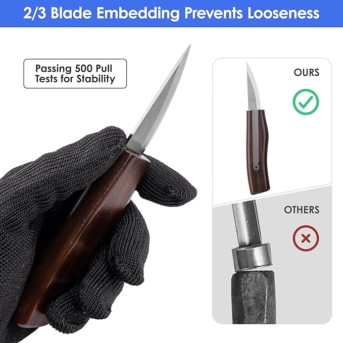 RexTact 25 PCS Wood Carving Kit,Woodworking Tools,Wood Carving Knives with Leather Storage Bag,Whittling Kit,Wood Art Tools 11 Whittling Knives & 5 Detail Carving Knives for Beginner&Professional