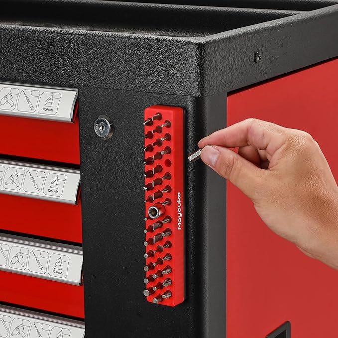Mayouko 1/4" Magnetic Hex Bit Holder Rack Organizer, 43 Holes, 1/4-Inch Drill Bit Holder, Red&Blue, 2 Racks, Magnetic Bit Holder with Magnet Base for Screwdriver Bits