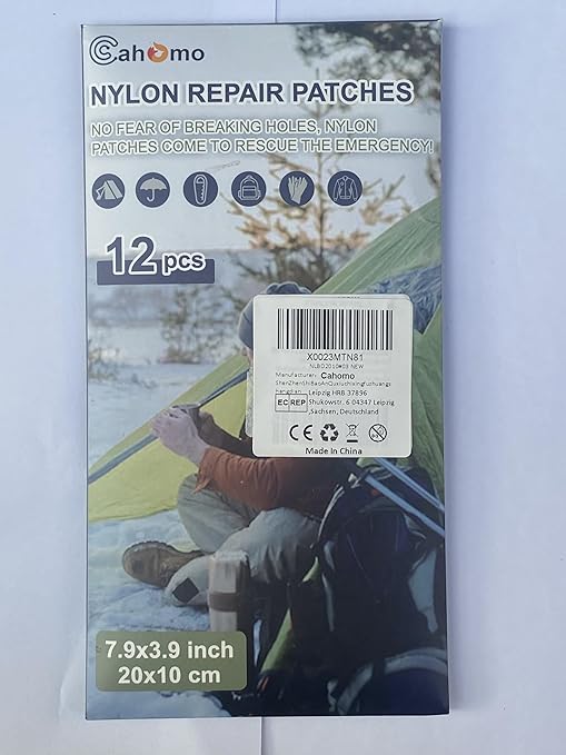 7.9x3.9 inch 12 PCS Nylon Repair Patch Nylon Repair Tape Self Adhesive Fabric Tapes Outdoor Camping Gear Fabric kit for Tent, Umbrella, Down Jackets, Sleeping Bag, Knapsack（Light Gray）