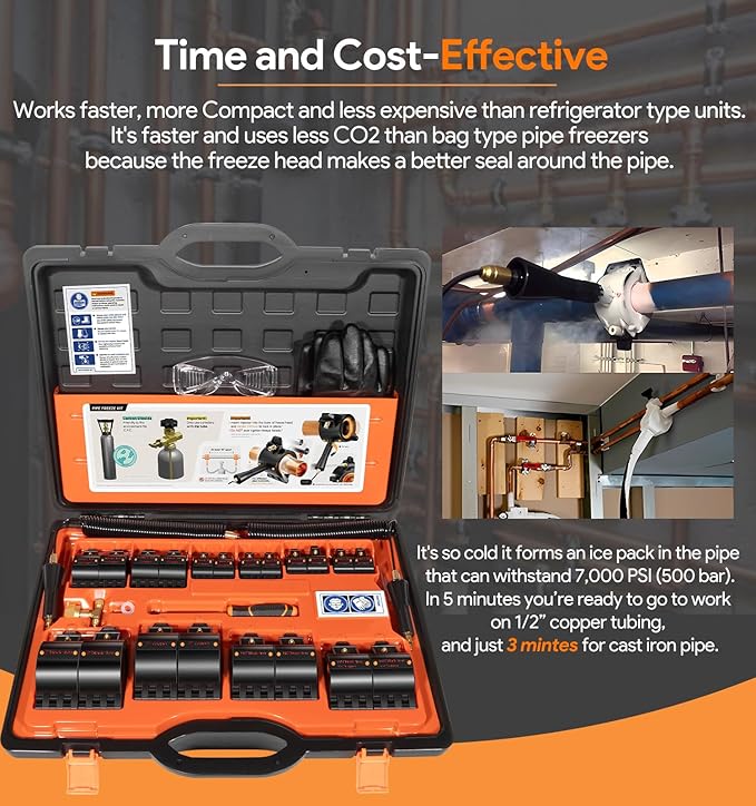 CST2 General Cold-Shot Pipe Freeze Kit, Tube Wire Plumbing Freezes Pipes from 1/8 Inch to 2 Inch, CO2 Water Pipe Plumbing Line Freezing Repair Kit for Copper Steel Aluminum Cast Iron
