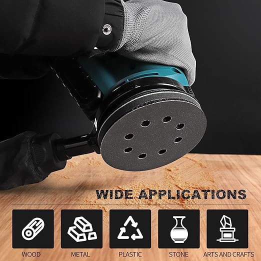 POLIWELL 5 Inch Sanding Discs Hook and Loop 8 Hole Heavy Duty Silicon Carbide Sandpaper 320 400 600 800 1000 1500 2000 3000 4000 5000 7000 10000 with Interface Pad for Random Orbital Sander,120 Pack