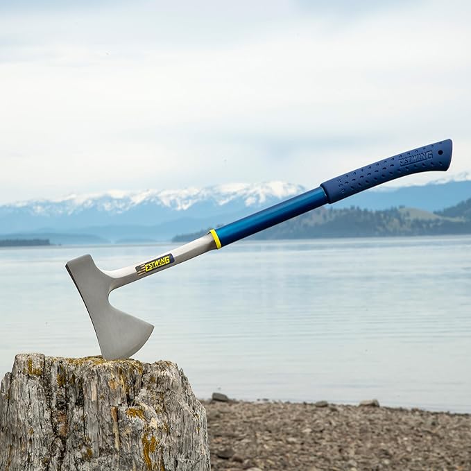 ESTWING Camper's Axe - 26" Wood Splitting Tool with All Steel Construction & Shock Reduction Grip - E45A