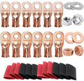 SVAAR 0 Gauge Battery Cable Ends 1/0 AWG 3/8" & 1/0 AWG 5/16" Battery Lugs 1/0AWG Bare Copper Lugs Kit 12 PCS 0 Gauge Wire Lugs Ring Terminals +12PCS 3:1 Heat Shrinks + Hex Nuts and Flat Washers