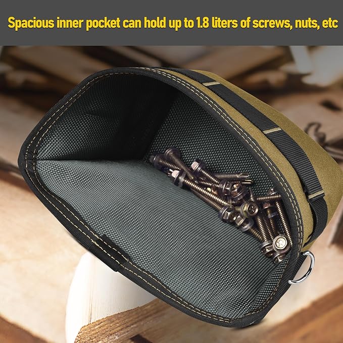 Tool Pouch Nails Screws Bag with Belt Clip (XL, Khaki)