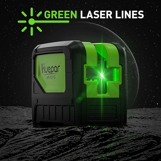 Laser Level with 2 Plumb Dots - Huepar 2 Plumb Points and 2 Cross Line Alignment Laser Level Tool with 180° Wide Angle, 2 In 1 Multi-Use Green Plumb Laser Self Leveling Laser Leveler - 9211G