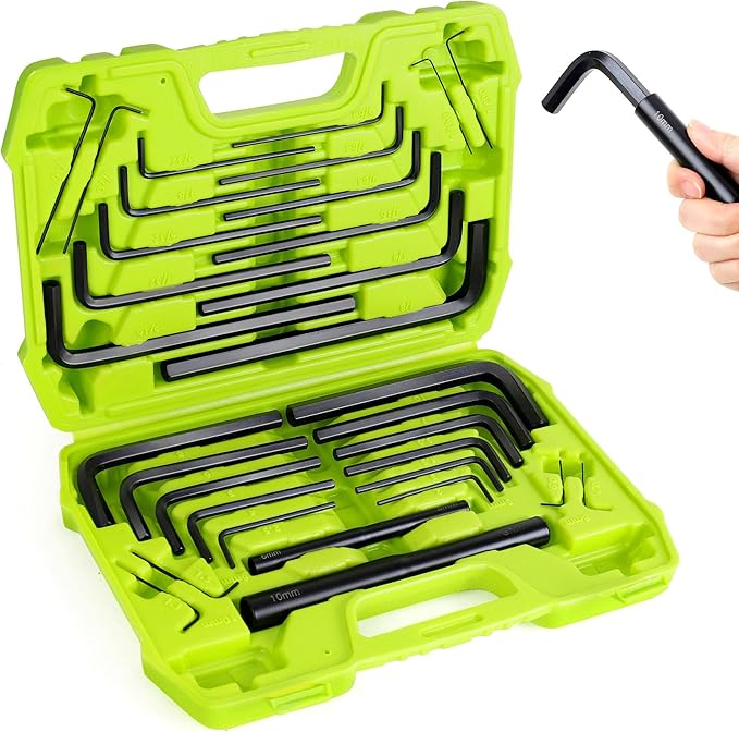 FASTPRO 32-Piece Allen Wrench Set with Storage Case, Standard SAE and Metric Hex Key Set with Extension Handles Included, Green