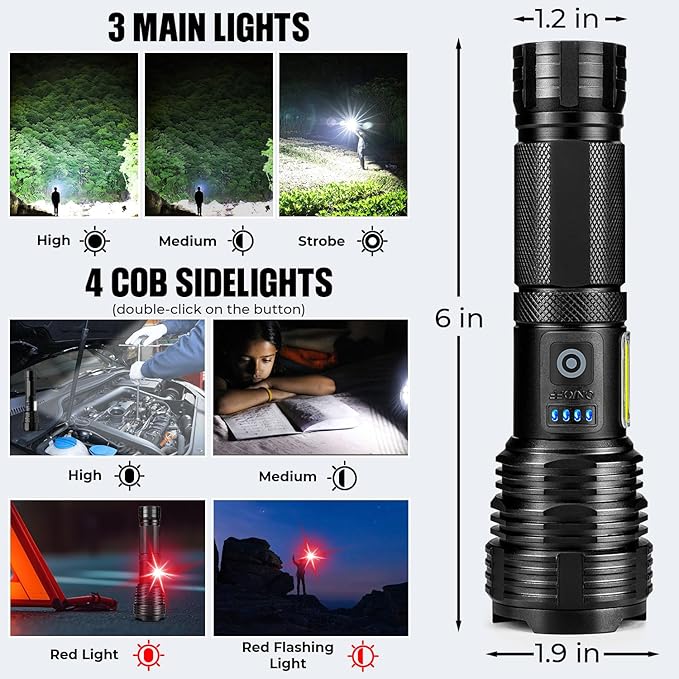 Flashlights LED High Lumens Rechargeable, High Lumen Super Bright Flashlight, USB Fast Charging High Powered Flash Light, Powerful IPX7 Waterproof Handheld Flashlights for Home,Camping(2 Pack)