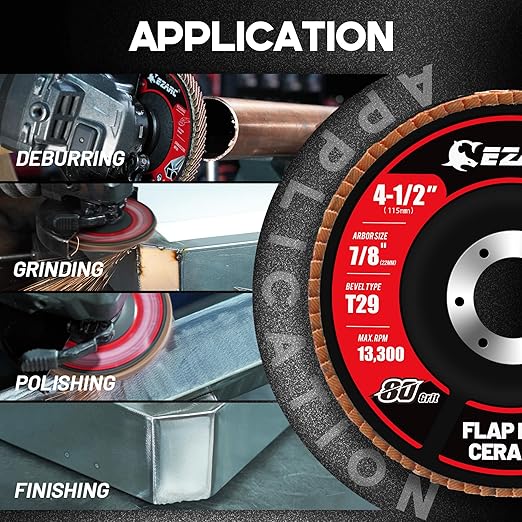 EZARC Ceramic Flap Discs 80 Grit, 4 1/2 x 7/8-Inch Flap Sanding Disc, Type 29 Ceramic Grinding Wheel for Stainless Steel, Non-Ferrous Metal, Cast Iron, Sheet Metal, 10 Pack