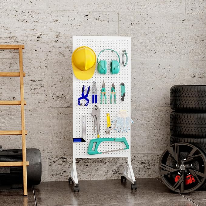 Metal Pegboard Display Stand 2 x 4.9 Feet, Adjustable Height with 40 Peg Board Hooks and Wheels, pegboard display rack, Craft Display Rack, Retail Display Rack, Garage Peg Board, Pegboard