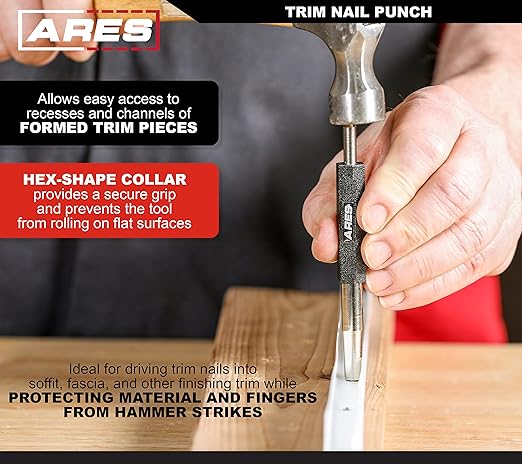 ARES 10115 – 6-Inch Trim Nail Punch – Black Nail Punch Drives Trim Nails While Protecting Finish and Hands – for Use with Trim Nails Up to 1-1/4-Inch (31.2mm)