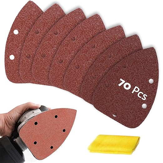 S&F STEAD & FAST Mouse Sander Sandpaper 70pcs, 40 60 80 100 150 240 320 Grit Mouse Sanding Pads, Ryobi Sander Replacement Pad, Detail Sand Paper with Tack Cloth