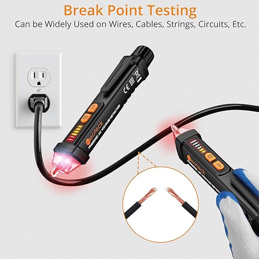 Neoteck 12-1000V AC Non-Contact Voltage Tester Detector with Led Flashlight Buzzer Alarm Live/Null Wire Judgment- Black