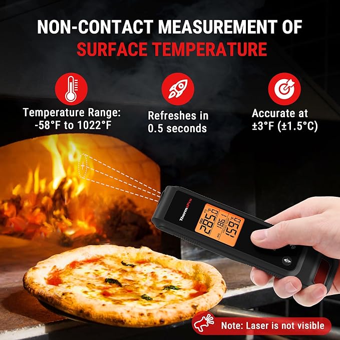 ThermoPro TP420 2-in-1 Instant Read Thermometer for Cooking, Infrared Thermometer Cooking Thermometer with Meat Probe, Non-Contact Laser Meat Thermometer for Griddle Grill Pizza Oven HVAC Pool, Black