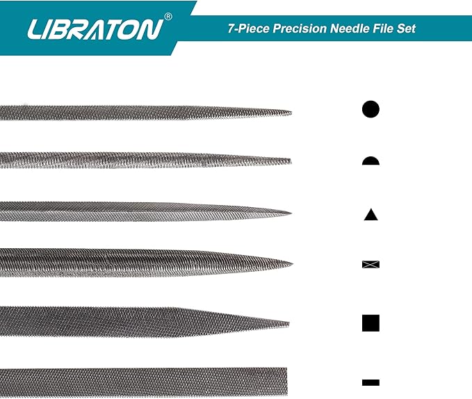 LIBRATON Needle File Set Interchangeable, Small Mini Wood Metal Files, 6PCs Steel With Handle for Precision Work, Woodworking, Plastic Carving, Craft Tool