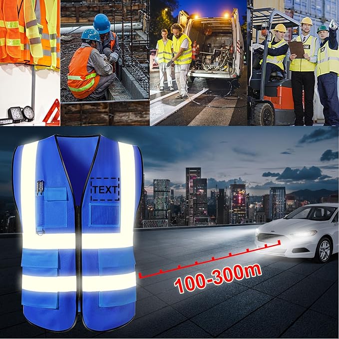 Custom Safety Vest for Men with Logo High Visibility Safety Vests Reflective with Pockets and Zipper Construction