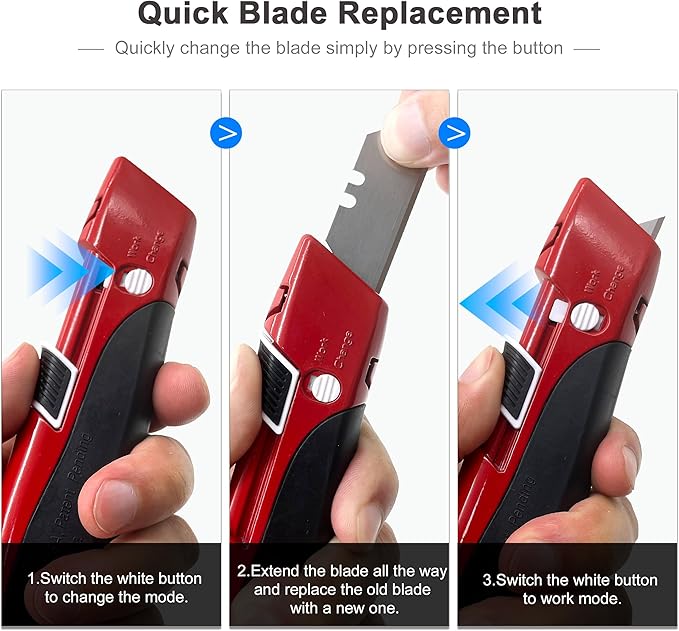 HAUTMEC High Safety Utility Knife, Self-retracting Box Cutter with Double Safety Mechanism - Automatic Blade Retraction After Cuts & Self-retraction by Release Push Button – HT0195
