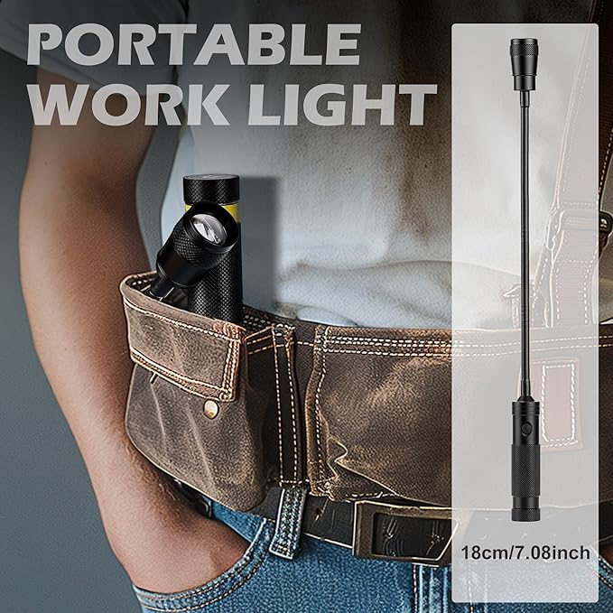 LED Work Light, 500 Lumen Gooseneck Flashlight with Magnetic Base, Zoomable Flexible Led Flashlight, Waterproof Job Site Light for Work Bench, Auto-repairing, Inspection, Emergency