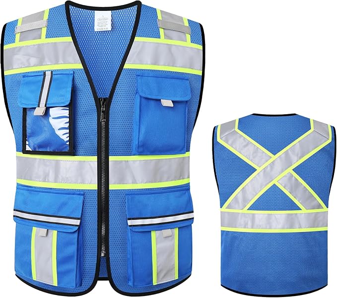 Class 2 Safety Vest with Zipper Front and multiple Pockets, High Visibility Vest, Meets ANSI/ISEA Standards