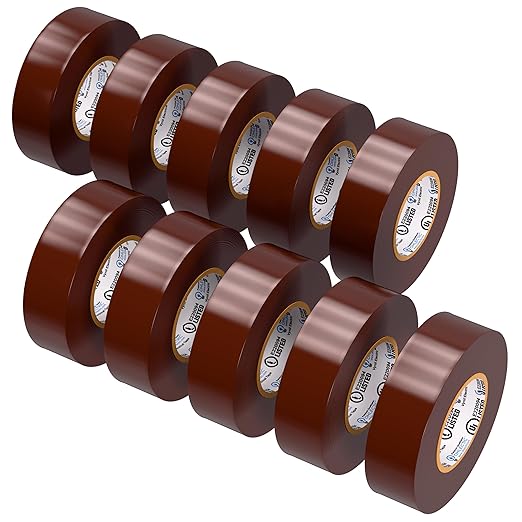 OHLECTRIC Professional Grade Vinyl Electrical Tape (10 Pack) Brown - 7 Mil Thick Flame-Retardant, Heat & Weather Resistant 3/4 Inch x 60 Feet | Ideal for Contractors & Electricians