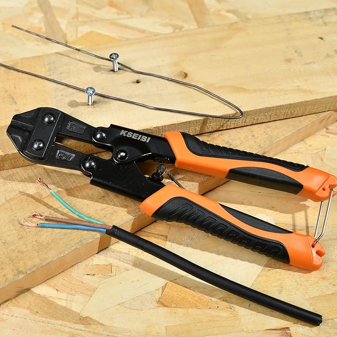 KSEIBI 141610 Mini Bolt Cutters 8 inch - Spring Loaded, CR-V Steel, Sharpened Cutting Edge, Wire Cutter, Snips Clippers, One Hand Operation, Small and Portable Design with Soft Grip Anti-Slip Handle