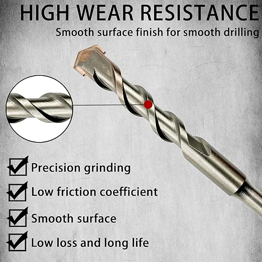 Direko 5-Piece 7/8 inch x 12 Inch SDS Plus Rotary Hammer Drill Bits Carbide Tipped Concert Drill Bits for Concrete, Brick, Cement Walls, Stone, Hammer Drill Bits for Concrete