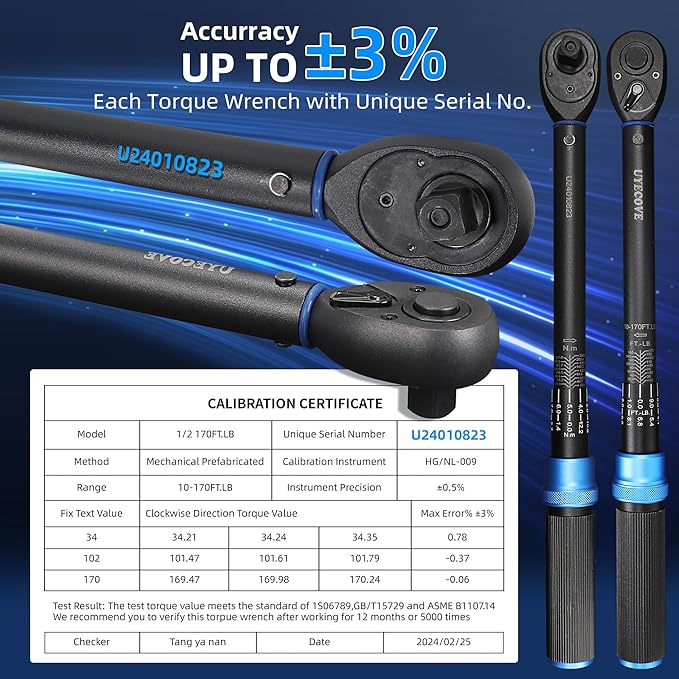 1/2-Inch Drive Click Torque Wrench, Dual-Direction Click Professional Torque Wrench 10-170FT.LB/13.6-230.5N.M, Dual Range Scales Graduated in FT.LB and N.M, Blue