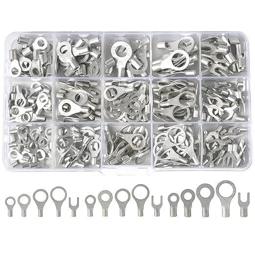 260PCS AWG 22-16 16-14 12-10 Copper Ring Fork Terminals Tin Plated Non-Insulated Electric Wire Connectors