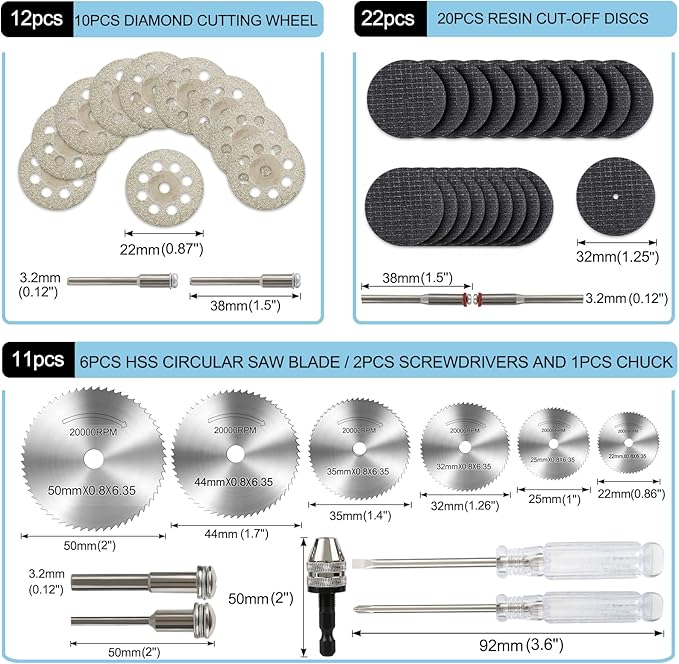 76PCS 1/8inch Shank Power Rotary Tool Accessories Kit for Dremel Tool Kit, HOMEIDOL Diamond Cutting Wheel Tool for Glass, Stone Carving Set Diamond Burr Bits, Sanding Bits for Polishing, Engraving