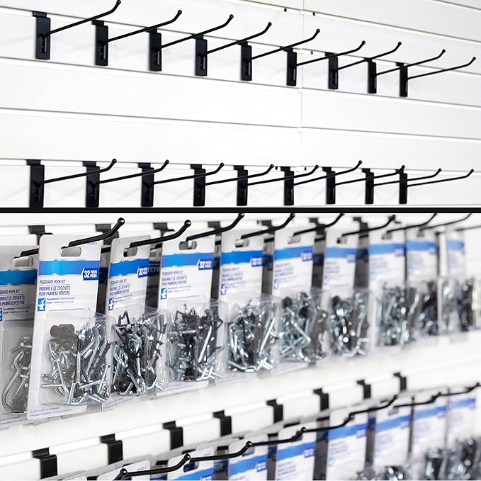 POETISKE Slatwall Hooks 32PC 12 Inch, Heavy Duty Pegboard Gridwall Display Hooks for Retail, Garage Organization, Black