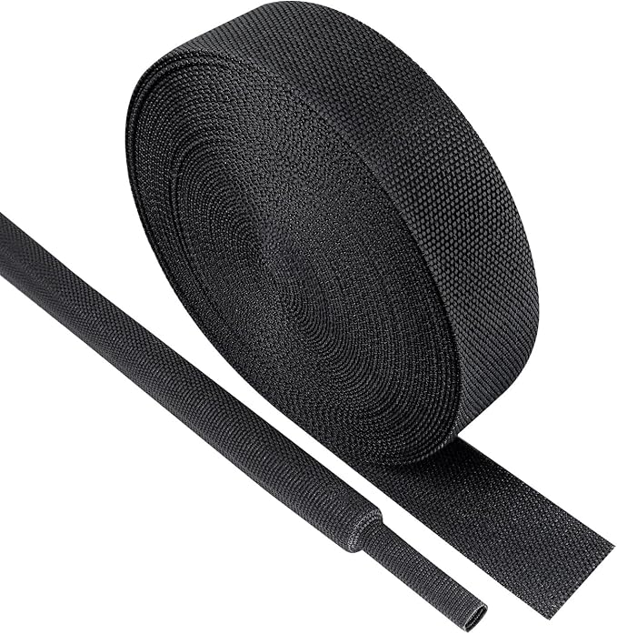 Black 2:1 Ratio Automotive Heat Shrink Braided Sleeving,Wear-Resistant Flat Woven Shrinkable Sleeve Fabric Car Cable Wires Hoses Protection (3/4"-15ft)
