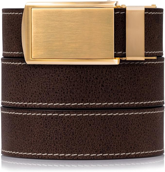 SlideBelts Full Grain Leather Belt with Contrast Stitching - Custom Fit for Adult Men, Golfers