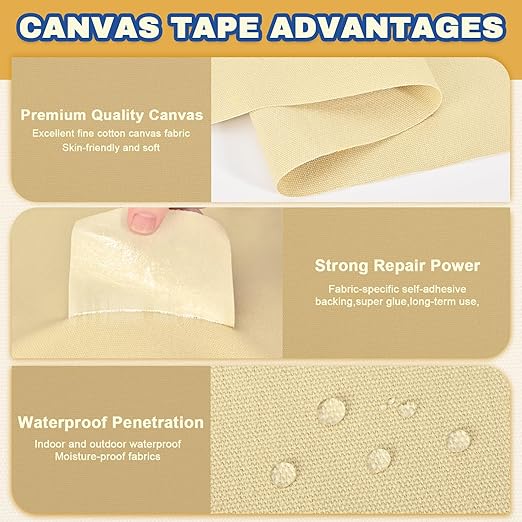 Canvas Repair Tape, 3.2 x 63 Inch Waterproof Heavy Duty Fabric Tape for Furniture, Self Adhesive Canvas Repair Patches for Boat Covers, Sofas, Tents, Louge Chairs, Canopy, Awning Dark Brown