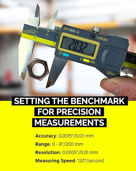 iGAGING Absolute Origin 0-8" Digital Caliper, IP54 Stainless Steel, SPC/USB Output Port, Inch & Metric Modes, Case, Manual, Battery